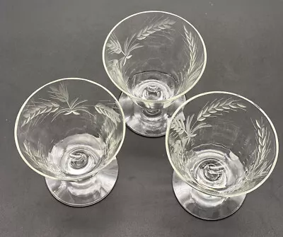 SET OF 3 Vintage Glasses Crystal Etched Wheat Pattern 1950's • $29