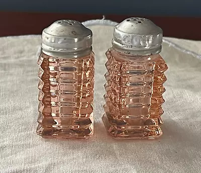 Vintage Hocking Manhattan Pink Depression Glass Salt & Pepper Shakers W/tops • $29.99