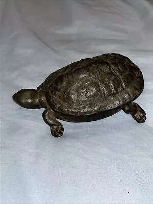 Vintage Golden’s Cast Iron Turtle Trinket Stash Box Hinged Shell Lid 5  Long • $29.99