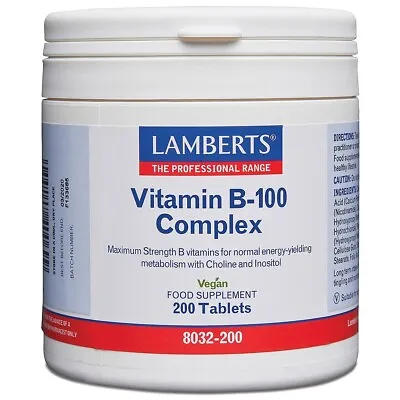 Lamberts Vitamin B-100 Complex Tablets (200) BBE 07/2026 • $71.20