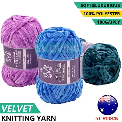 $3.59 • Buy 100g Velvet Knitting Yarn Super Soft Chunky Crochet Ball Craft 3PLY Multi Colors
