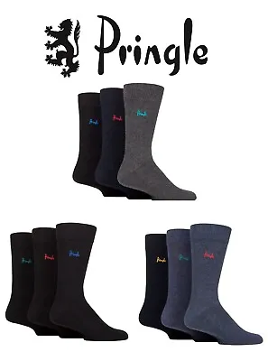 Mens Cotton Socks Plain Size 7-11 Half Cushioned W/ Smooth Toes 3 Pairs- Pringle • £10.99