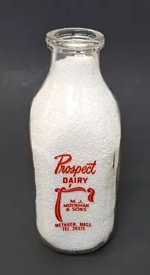 Methuen Mass Prospect Dairy Moynihan Milk Bottle Vintage Dairy Pyro-Glazed Quart • $14.95