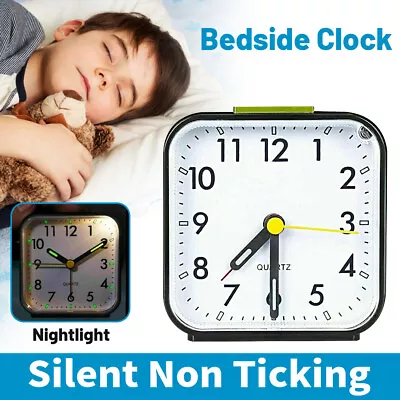 $17.95 • Buy Quartz Alarm Clock With Night Light No Tick Silent Small Bedside Clocks Wake Up