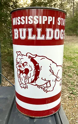 Vintage MISSISSIPPI STATE BULLDOGS University Metal Trash Can W/ Bully Mascot • $99.95