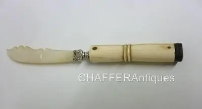 £177 • Buy Meiji  明治時代 JAPANESE PaperKnife Carved Handle MOP Blade & Silver Mount