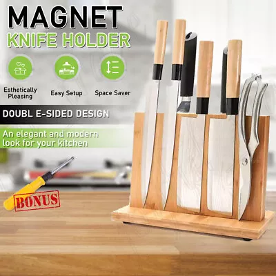 Universal Wood Magnetic Knife Storage Cutlery Holder Stand Rack Block Kitchen AU • $34.15