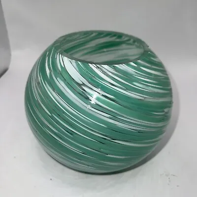 $6.99 • Buy Art Glass Studio Glass Fish Bowl Vase Green White Swirl