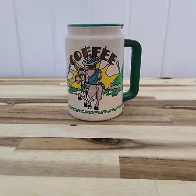 VTG WHIRLEY Oversized 16oz Coffee Travel Mug Southwestern Donkey Folk Art RARE • $12.75