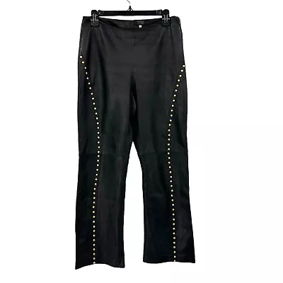 Vintage Versace Classic Black Leather Pants Women Straight Studs 29 X 28 Sz 42 • $96