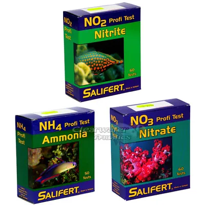 Salifert Test Kit Set Marine Reef Saltwater Coral Aquarium Fish Tank Nh3 No2 No3 • £28.99