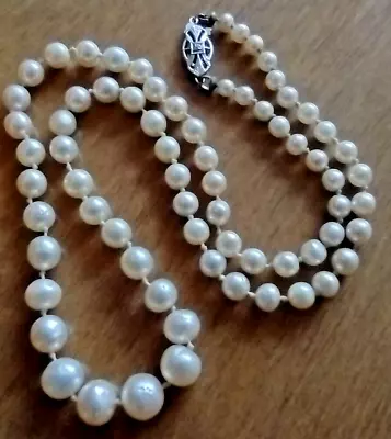 Antique Art Deco Era 14K White Gold 3-7mm Graduated Natural Pearl Necklace 17  • $209.99