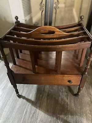 Mid Century Mahogany Canterbury Magazine Rack By Columbia    (RP)(MR-34) • $289.99