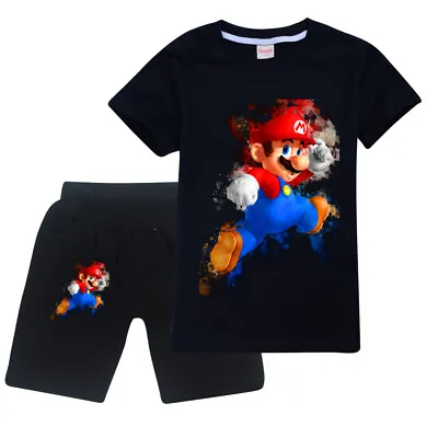 SUPRE MARIO Game Kids Boy Girl Summer Short Sleeve T-shirt+Shorts Tracksuit Set • $17.09