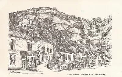 MATLOCK BATH SOUTH PARADE Derbyshire - Vintage POSTCARD (Drawing) • £3.99