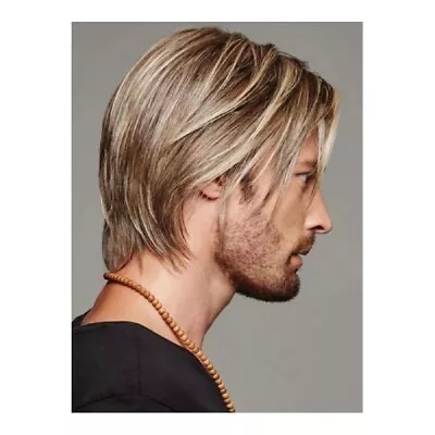 Blond Mixed Hair Wigs Man Straight Mens Handsome Brown Hair Cosplay Wig • £13.99