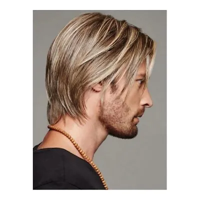 Mens Handsome Brown Blond Mixed Hair Wigs Man Straight Hair Cosplay Wig • £13.99