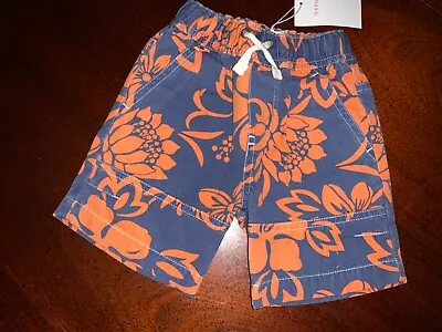 NWT 3-6M Mini Boden Hawaiian Board Shorts  Blue & Orange Swim Trunks   • $18.99