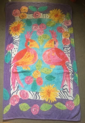 £16 • Buy Vintage Bird Floral Retro Beach Bath Towel Sheet Large 80s M&s St Michael Purple