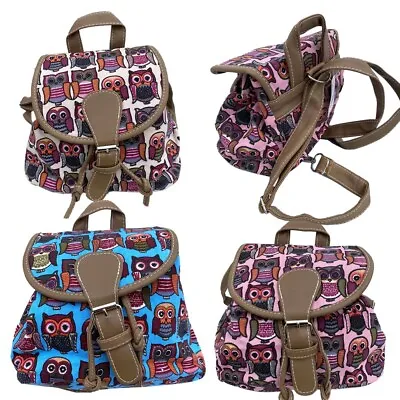 £6.99 • Buy Backpack Ladies Girls Women Bag OWl Print Canvas Rucksack School Gym Travel