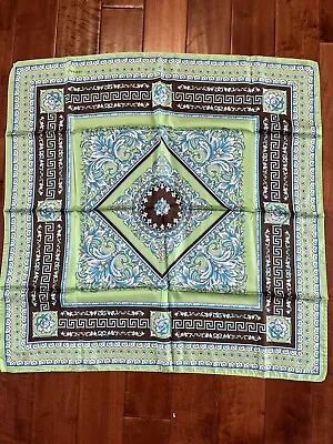 NWT VERSACE Large Square 100% Silk Scarf  Italy Green Blue Brown • $119.99