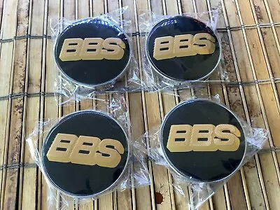  Set (4) Aftermarket Quat BBS Logo Center Wheel Hub Caps 56mm Black Gold/silver • $43