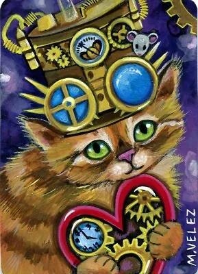 Original Kitten Cat Mouse Steampunk Heart Valentine's Day Admirer ACEO Print • $5.99