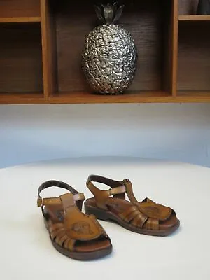 Leather Sandals Indian Shoes Ferara 38 Real Leather 70er True Vintage 70s NOS • $144.02