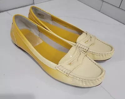 Franco Sarto Women's Yellow And Cream Leather Loafers Shoes 9.5 • $34.99