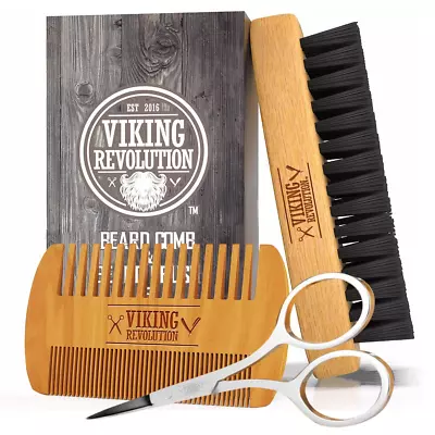 Viking Revolution Beard Comb & Beard Brush Set For Men - Natural Boar Bristle Br • $14.54