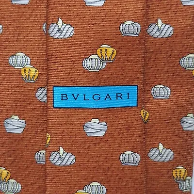 BVLGARI Bulgari Tie Necktie Men Silk Brown Turban Headdress Luxury 7 Fold ITALY  • $79.99