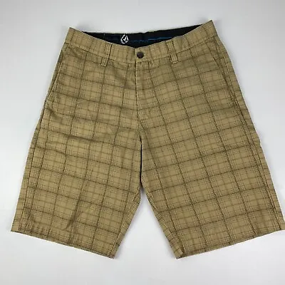 Volcom Mens Size 30 Corpo Class Plaid Chino Shorts Khaki Brown 10  Inseam • $12.99