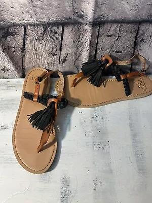 Hollister Brown And Black Fringe Boho Sandals Size 7 • £14.60