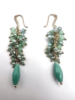 INC Gold Tone Green Bead Rhinestone  Dangle Earrings With • $11.39