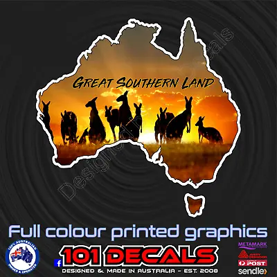 Australia Map GREAT SOUTHERN LAND Kangaroo Sunset Carcaravanboat Decal Sticker • $9.45