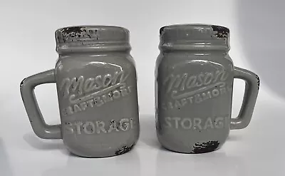 MASON JAR SALT AND PEPPER SHAKER SET GRAY 3 1/2 Inches • $12.99