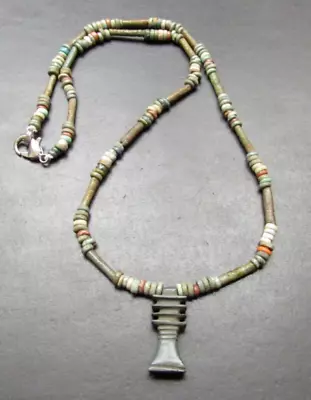 NILE  Ancient Egyptian Djed Amulet Mummy Bead Necklace Ca 600 BC • $150