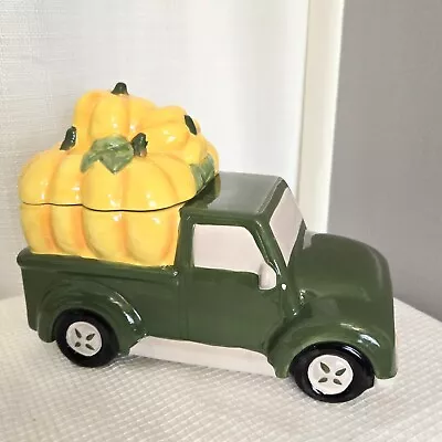 Harvest Pumpkin Green Truck Cookie Jar  Candy Treat Canister Fall Kitchen  • $24