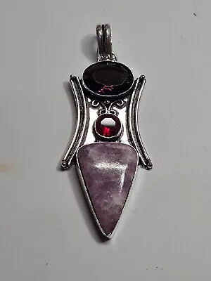 Stunning Lepidolite Amethyst & Garnet 925 Silver Gemstone  Pendant.  1199 • £25