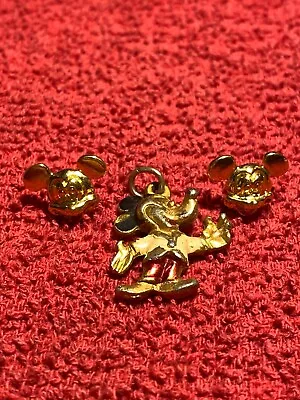 Vintage Walt Disney Mickey Mouse Gold-Tone Enamel Metal Charm + Earrings • $24.95