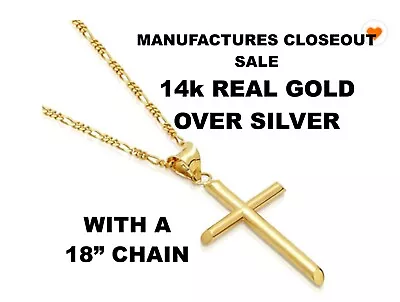 14K Yellow Gold Cross Pendant - Polished Plain Crucifix Necklace Charm Men Women • $19.99