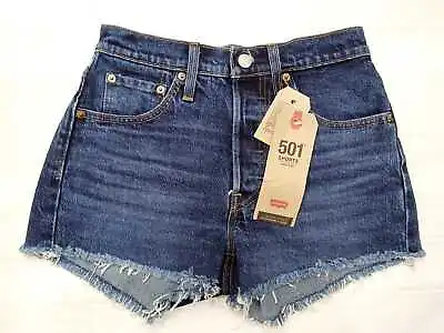 Levis 501 Women's High Rise Jeans Shorts Original Riveted Button Fly Blue Demin • £24.99