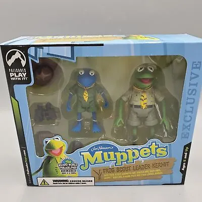 Palisades Muppet Frog Scout Leader Kermit Action Figure Playset W Blue Boy Scout • $136.84