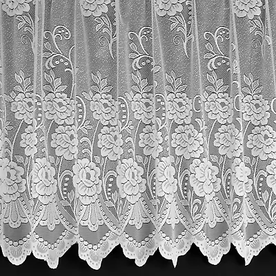 Sally Striking Floral Heavyweight White Lace Net Curtains - Sold By The Metre • £3.53