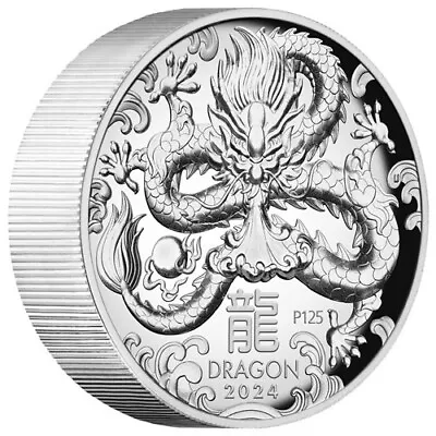 2024 5 Oz Silver $8 Australia YEAR OF THE DRAGON High Relief Proof Coin. • $529.95