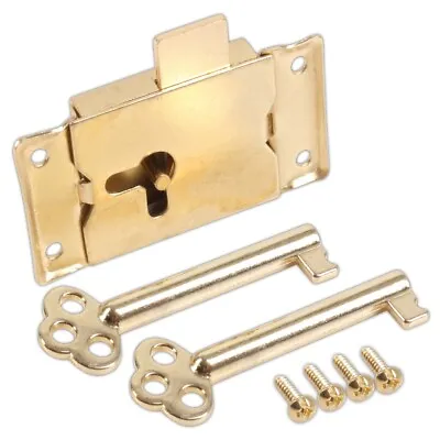 BRASS WARDROBE/CUPBOARD LOCK 2 KEYS SCREWS 63mm Length Cabinet Door Latch Catch • £5