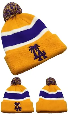 Los Angeles New Leader Headline Palm Dodgers Gold Purple Beanie Era Hat Knit Cap • $16.99