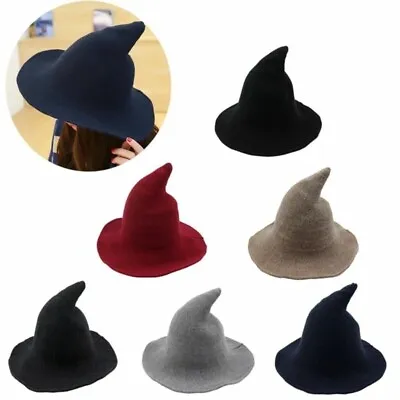 Halloween Witch Hat Woolen Women Ladies Pointed Caps Wizard Hat Cosplay Costume • $9.59