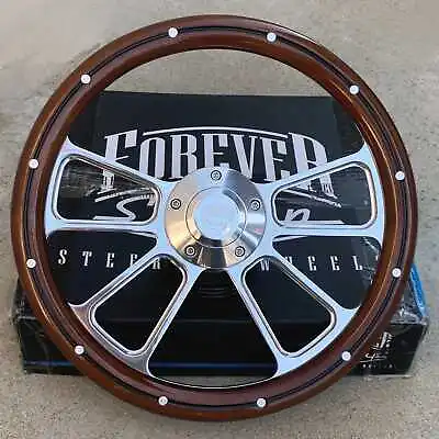 14  Billet 4 Spoke Steering Wheel Mahogany Wood Aluminum Rivets W/ Horn • $179.95