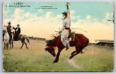 Western~McCarty On Silver City Bucking Horse~Rodeo Scene~PM 1911~Vtg Postcard • $3.70